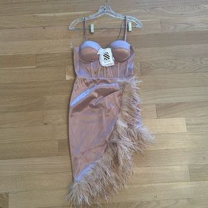 Pale pink feather split cocktail dress